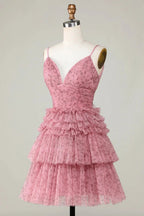 Blush Cute A Line Spaghetti Straps Short Homecoming Dress with Ruffles by WEDTREND