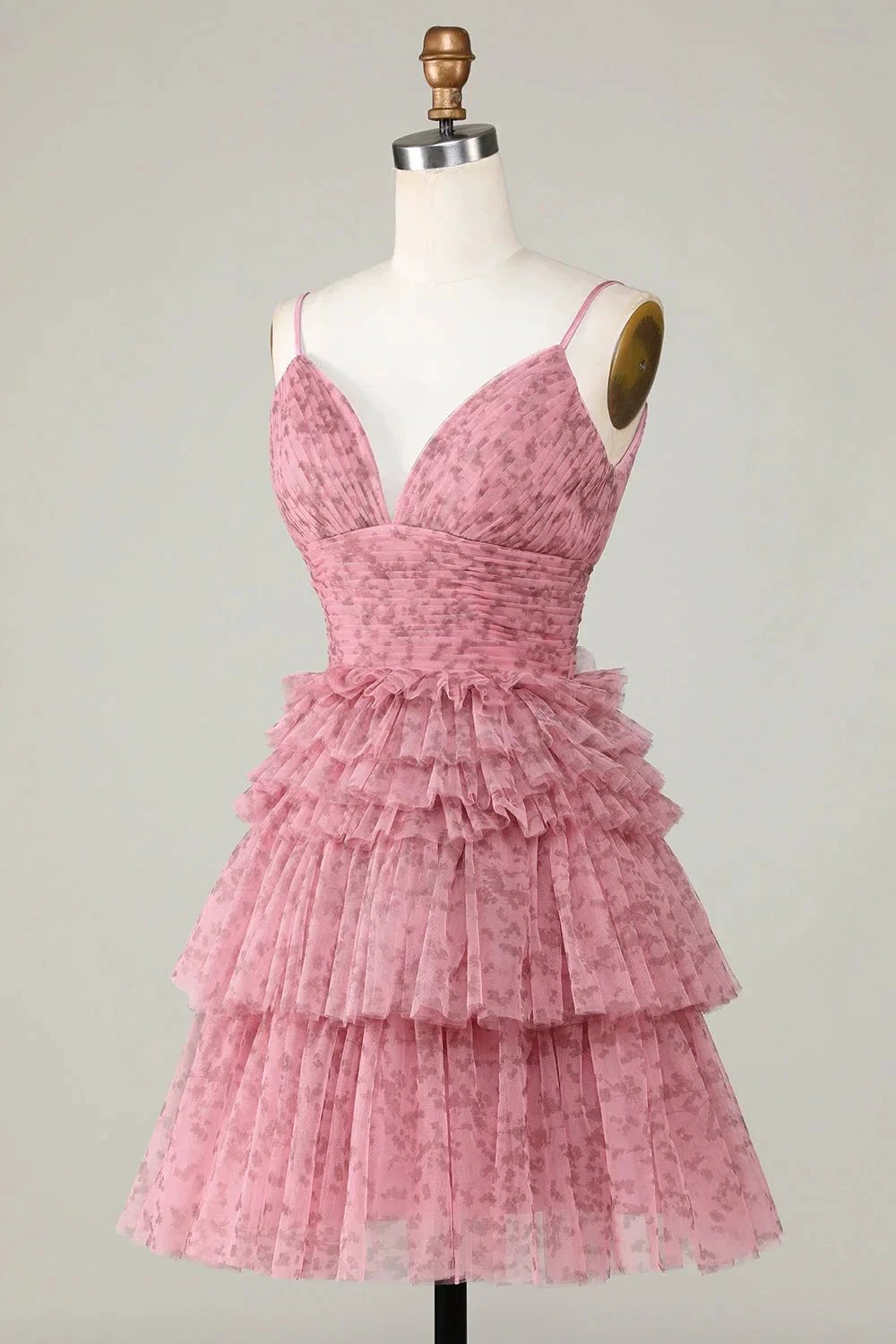 Blush Cute A Line Spaghetti Straps Short Homecoming Dress with Ruffles by WEDTREND