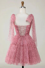 Blush A-Line PrintedShort Tulle Homecoming Dress by WEDTREND