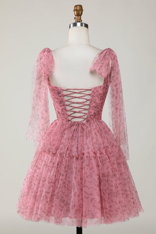 Blush A-Line PrintedShort Tulle Homecoming Dress