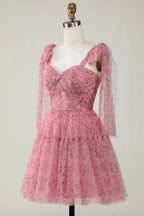 Blush A-Line PrintedShort Tulle Homecoming Dress by WEDTREND