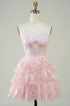 Cute Black A Line Sparkly Sequin Tiered Corset Short Homecoming Dress by WEDTREND