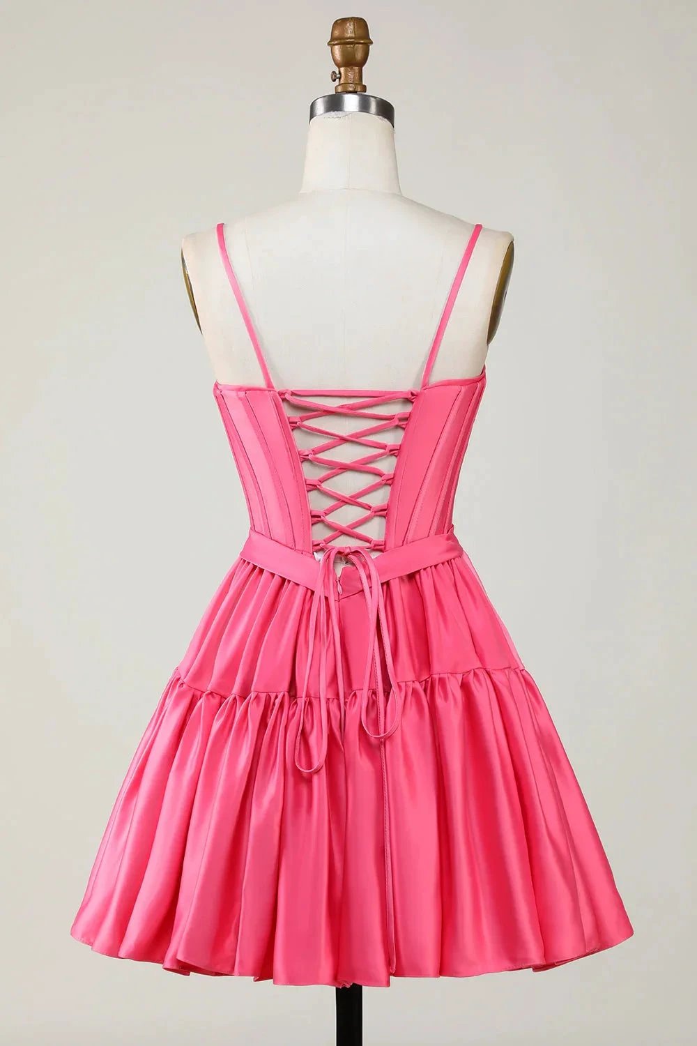 Cute Fuchsia A Line Spaghetti Straps Corset Ruffle Homecoming Dress with Bows by WEDTREND