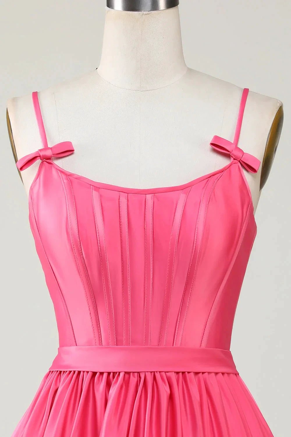 Cute Fuchsia A Line Spaghetti Straps Corset Ruffle Homecoming Dress with Bows by WEDTREND