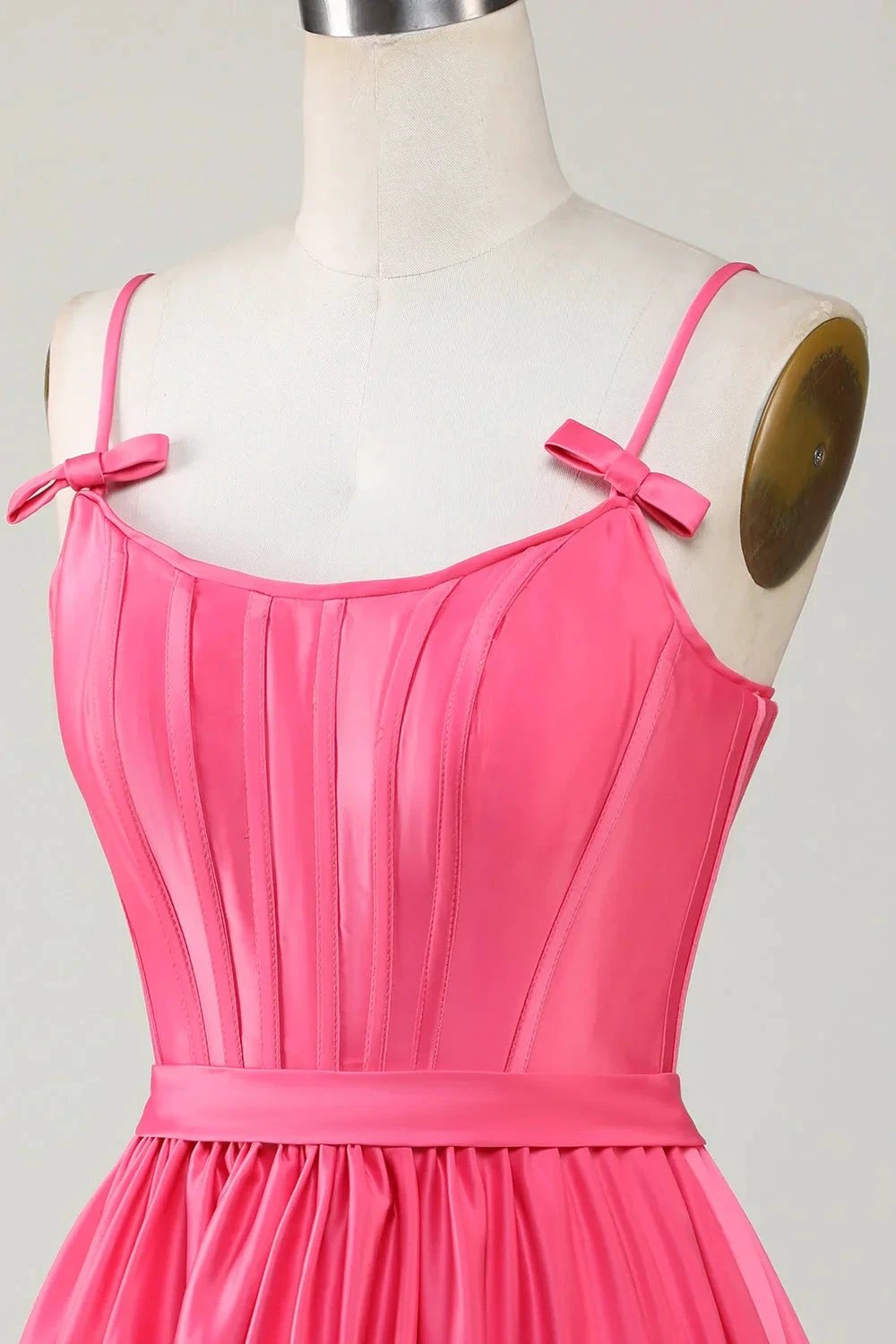 Cute Fuchsia A Line Spaghetti Straps Corset Ruffle Homecoming Dress with Bows by WEDTREND