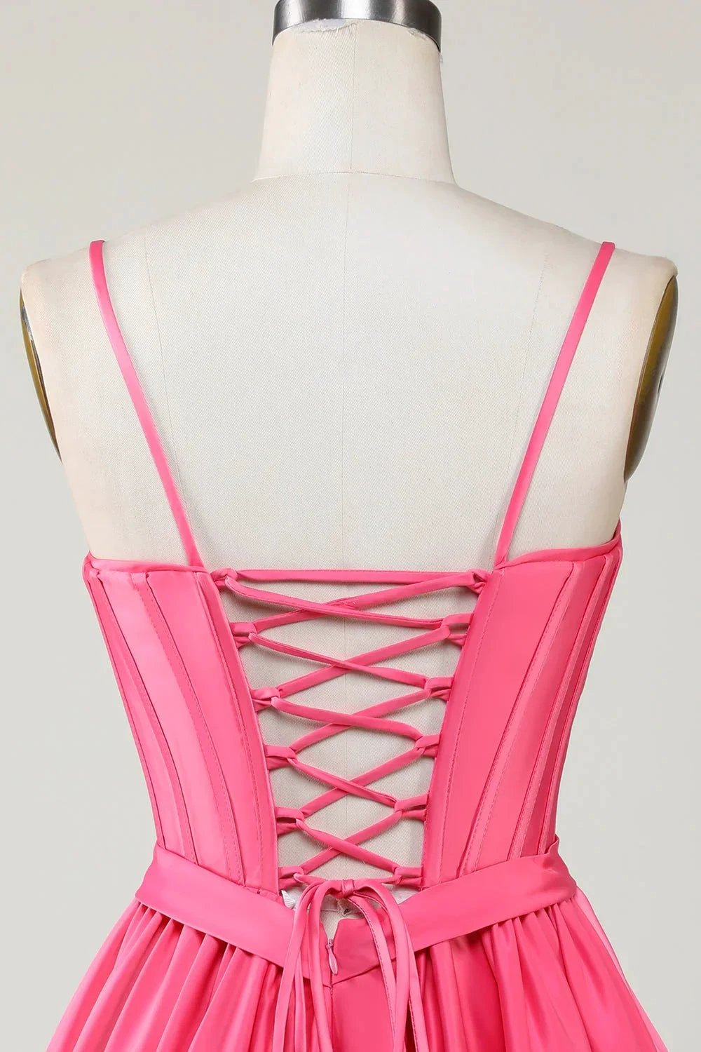 Cute Fuchsia A Line Spaghetti Straps Corset Ruffle Homecoming Dress with Bows by WEDTREND