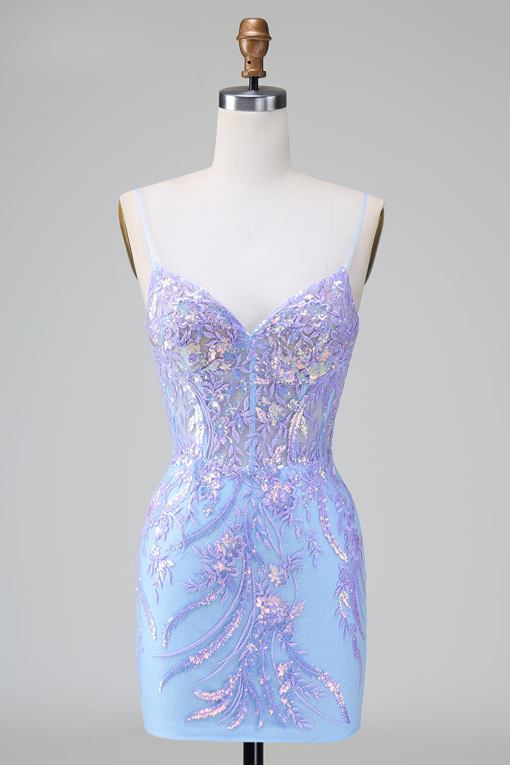 Sparkly Blue Spaghetti Straps Corset Short Homecoming Dress with Sequins