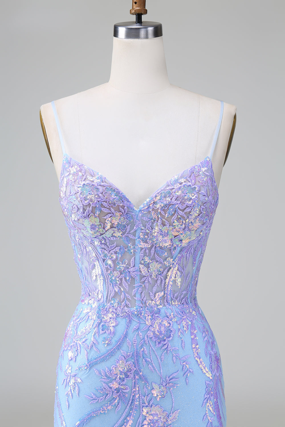 Sparkly Blue Spaghetti Straps Corset Short Homecoming Dress with Sequins