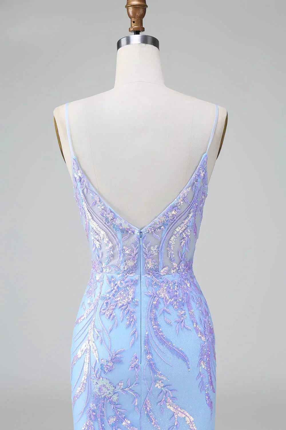 Sparkly Blue Spaghetti Straps Corset Short Homecoming Dress with Sequins by WEDTREND