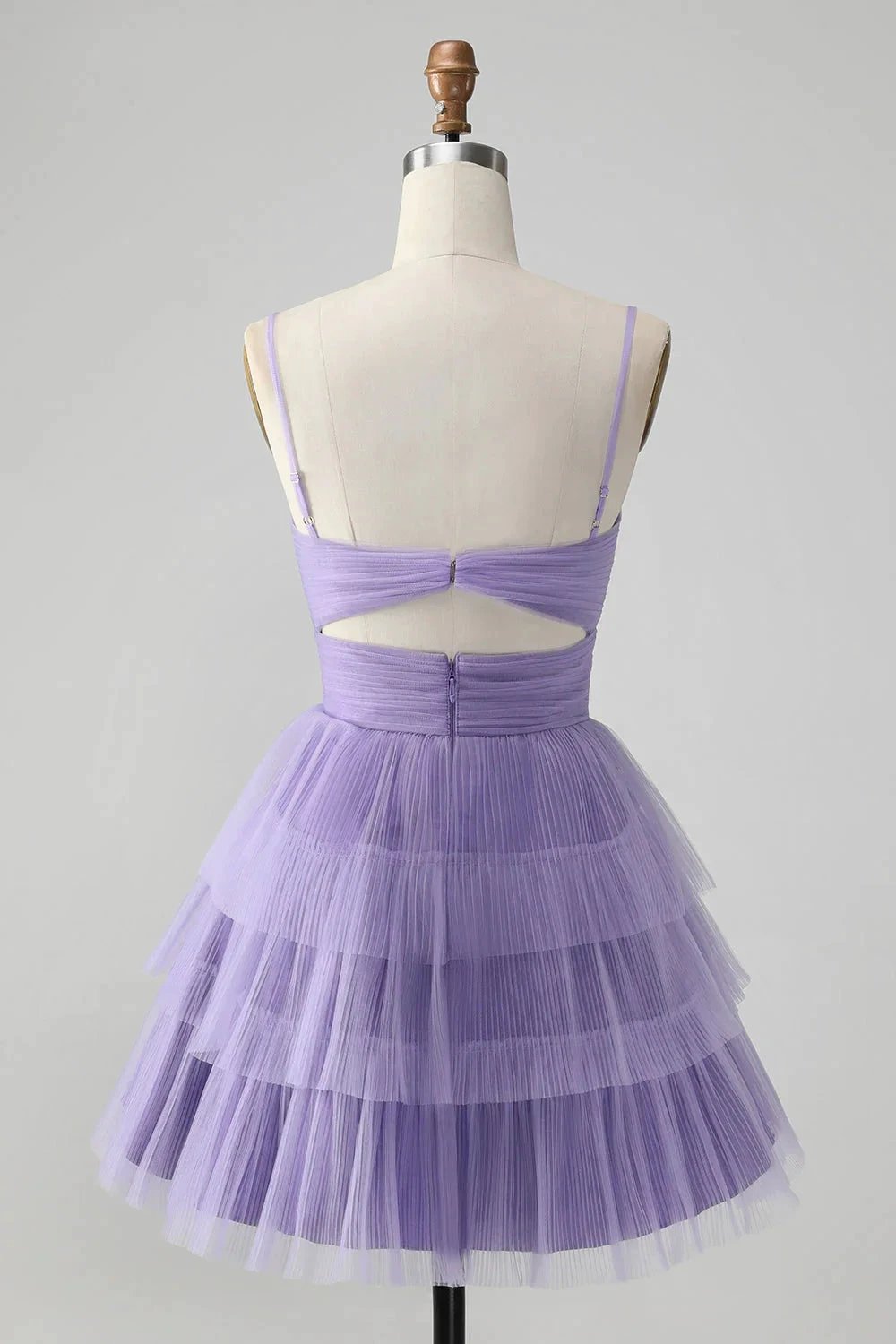Cute Purple A Line Spaghetti Straps Short Tiered Homecoming Dress with Hollow Out by WEDTREND