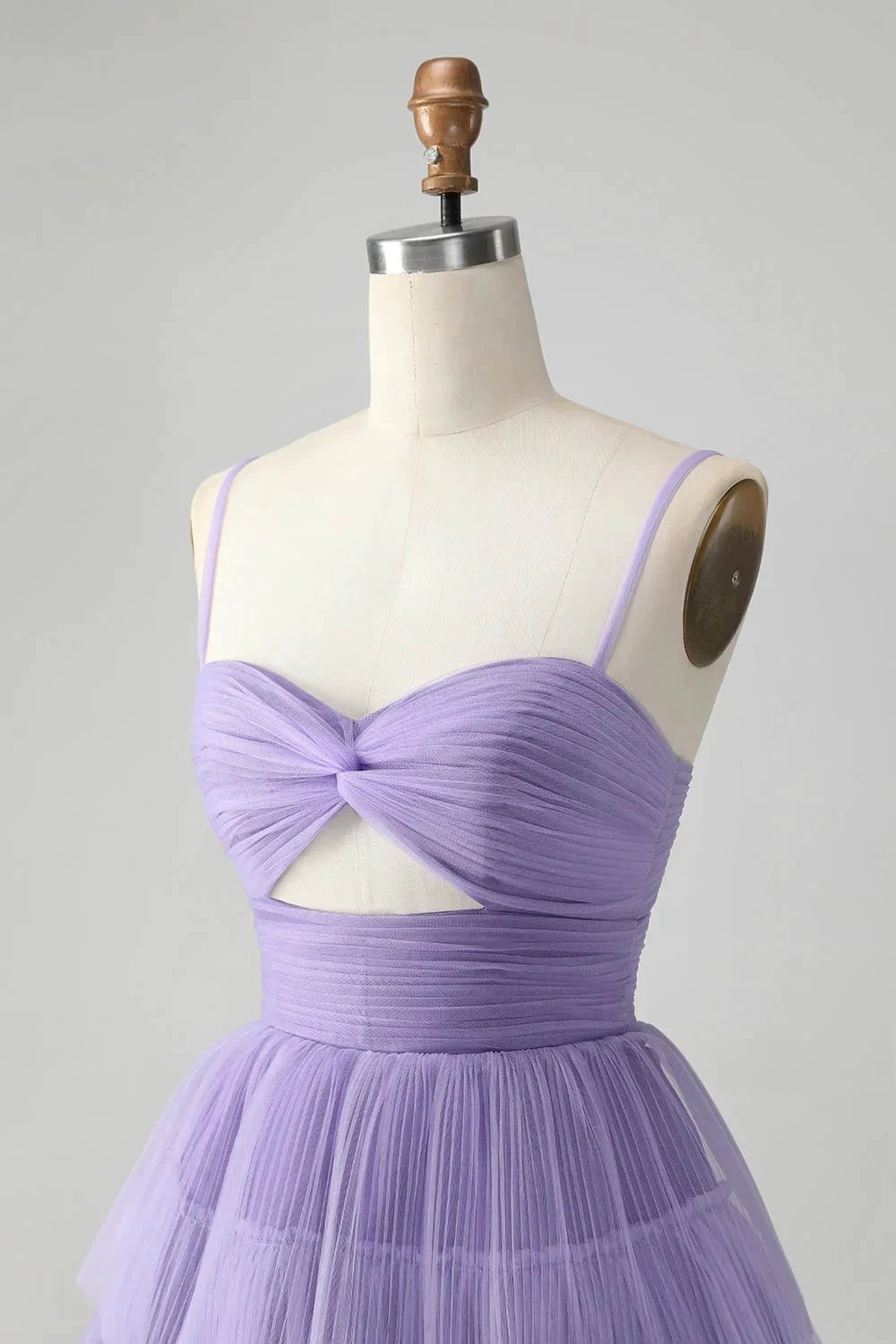 Cute Purple A Line Spaghetti Straps Short Tiered Homecoming Dress with Hollow Out by WEDTREND