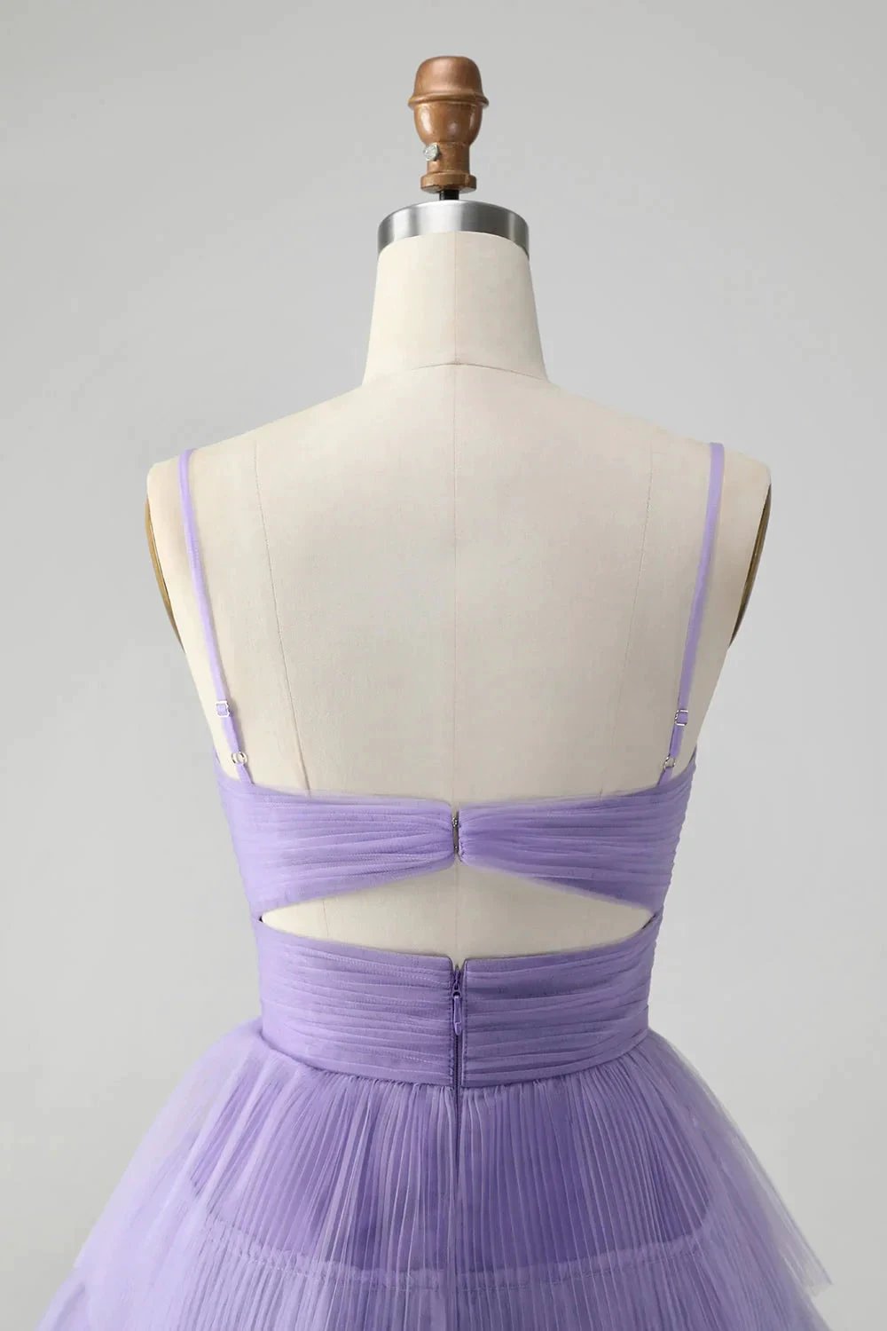 Cute Purple A Line Spaghetti Straps Short Tiered Homecoming Dress with Hollow Out by WEDTREND