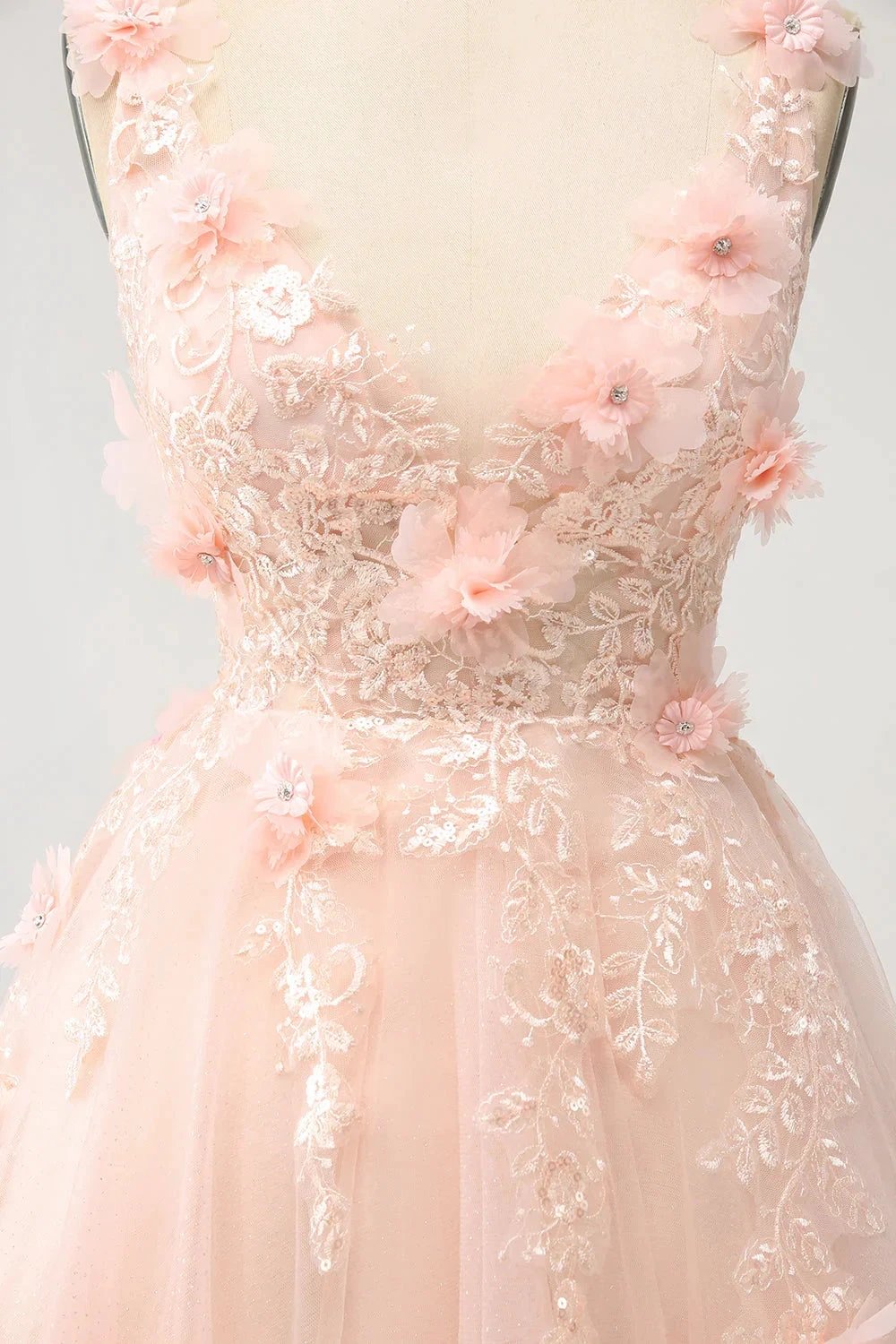 Cute Blush A Line V Neck Sequin Corset Short Homecoming Dress with Appliques by WEDTREND