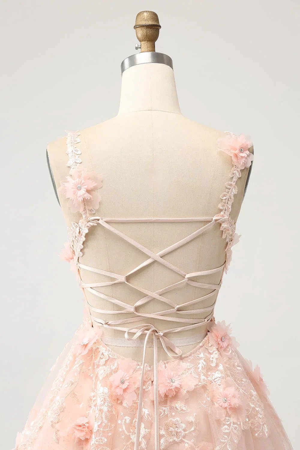 Cute Blush A Line V Neck Sequin Corset Short Homecoming Dress with Appliques by WEDTREND