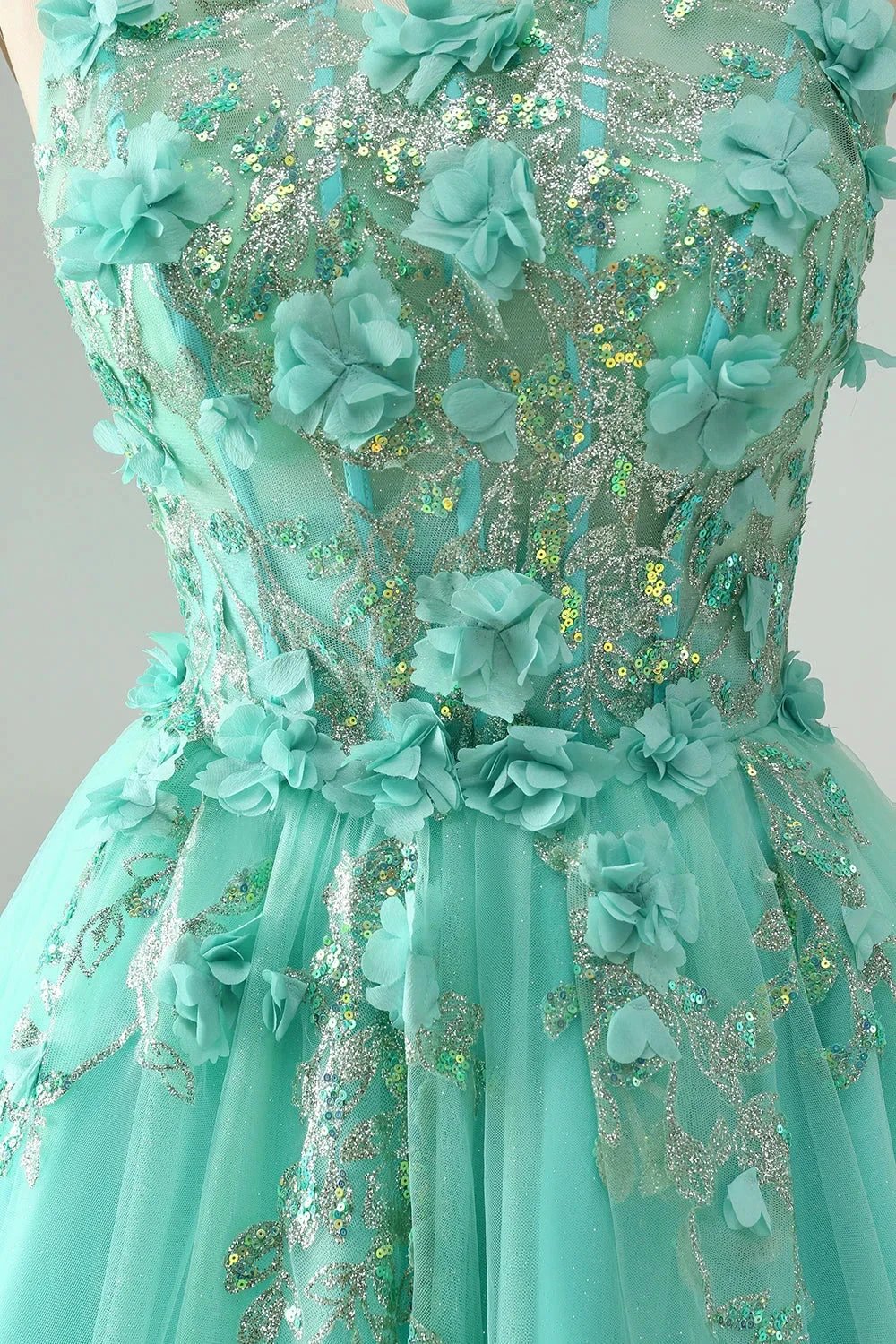 Cute Green A Line Spaghetti Straps Corset Short Homecoming Dress with Appliques by WEDTREND