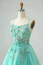 Cute Green A Line Spaghetti Straps Corset Short Homecoming Dress with Appliques by WEDTREND