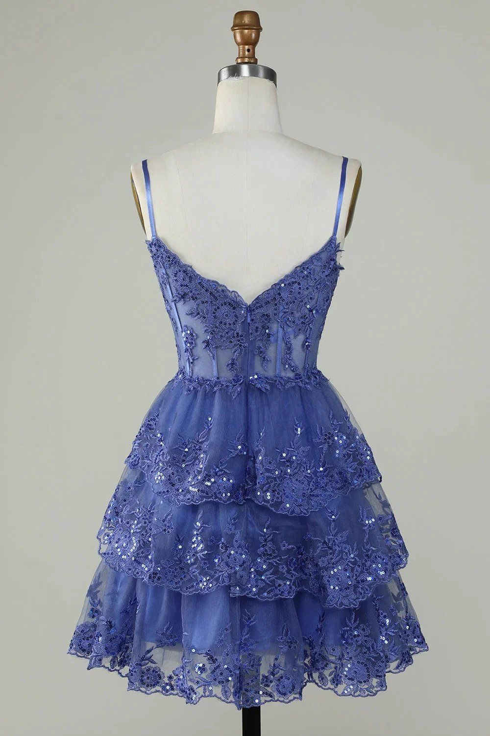 Cute Black A Line Sparkly Sequin Tiered Corset Short Homecoming Dress by WEDTREND