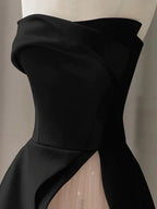 Robe de soirée noire sans bretelles à fente haute avec gaze - Robe de mariage gothique Y2386