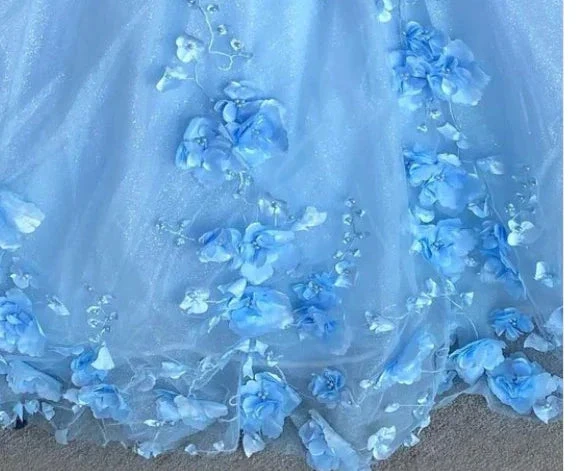 Blue flowers tulle ball gown , chic prom dress S26907 by simplepromdress