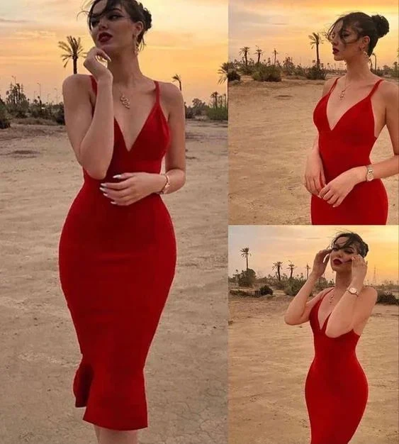 Sexy Red Prom Dress,Midi Sheath Evening Dresses Y4129 by simplepromdress