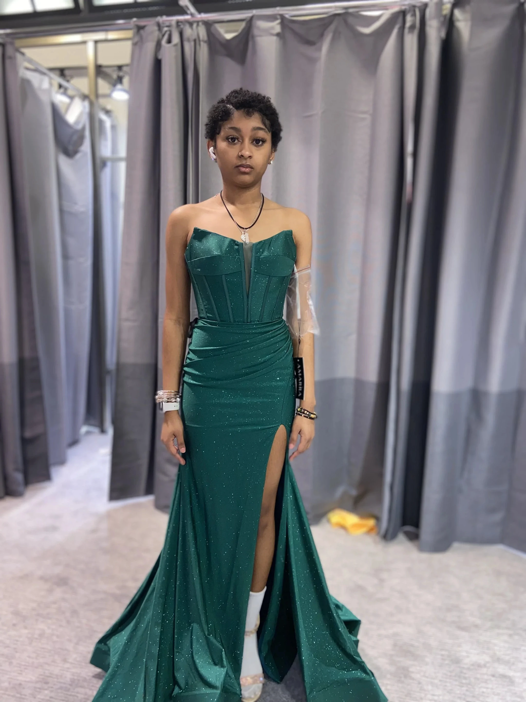Green Mermaid Sleeveless Evening Dress with Slit Y5920 by simplepromdress