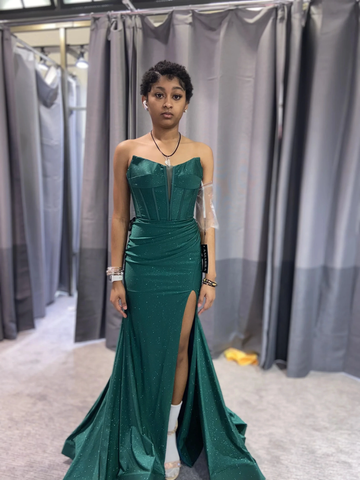 Green Mermaid Sleeveless Evening Dress with Slit Y5920 by simplepromdress