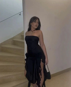 Black Sheath Ruffles Evening Dress Strapless Chiffon Prom Dress Y7765 by simplepromdress