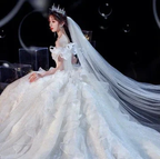 Fairy Romantic Off Shoulder White Wedding Dress Sweep Train Y6878 by simplepromdress