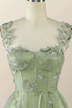 Sage Green Butterfly A-line Long Formal Dress Evening Dress Y2801 by simplepromdress