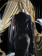 Black Sequins Rhinestone Applique Long Sleeve Mermaid Prom Dress Evening Dress Y8313 by simplepromdress