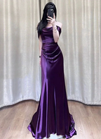 Purple Satin Off Shoulder Long Evening Dress Satin Prom Dress Y7440 by simplepromdress