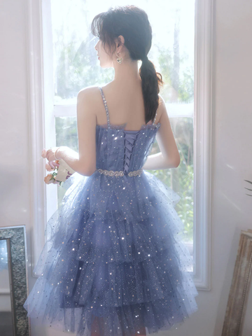 Short Puffy Blue Prom Dress Tulle Short Blue Puffy Homecoming Dress Y2620