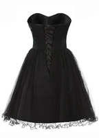 Chic Tulle Satin Beaded Sweetheart Neckline A-Line Short Cocktail Dress Black Homecoming Dress Y8483 by simplepromdress