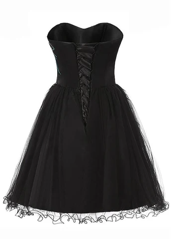 Schickes Tüll-Satin-Cocktailkleid mit Perlen und herzförmigem Ausschnitt in A-Linie, kurz, Schwarz, Homecoming-Kleid Y8483