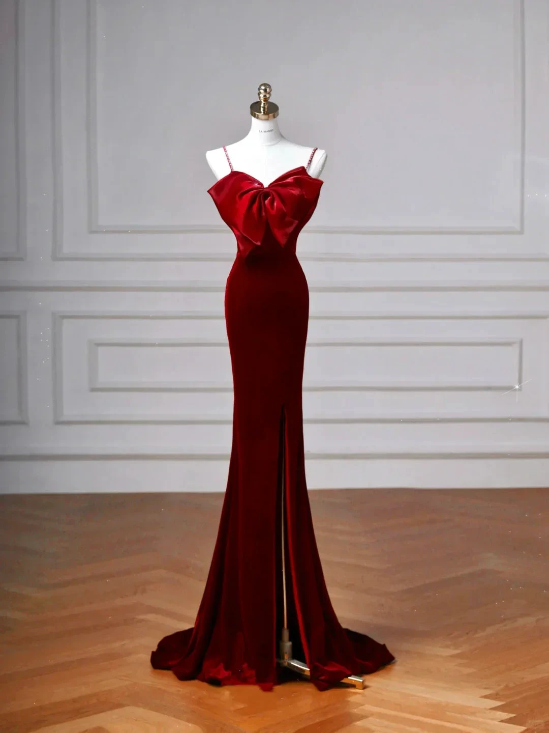 Charming Burgundy Velvet Slit Mermaid Evening Dress Long Prom Dress Y8603 by simplepromdress
