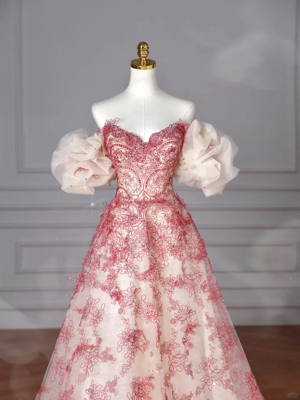 Pretty Tulle Beaded Red A Line Off The Shoulder Prom Dress Evening Dress Formal Birthday Ball Gown Y8621 by simplepromdress
