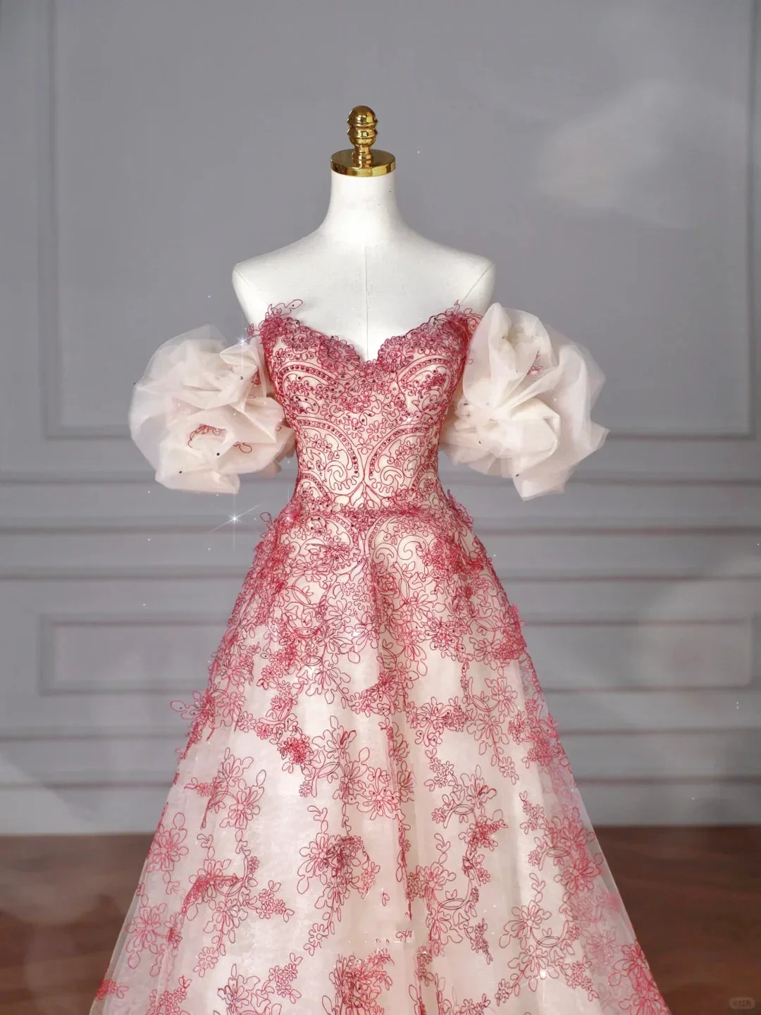 Pretty Tulle Beaded Red A Line Off The Shoulder Prom Dress Evening Dress Formal Birthday Ball Gown Y8621 by simplepromdress