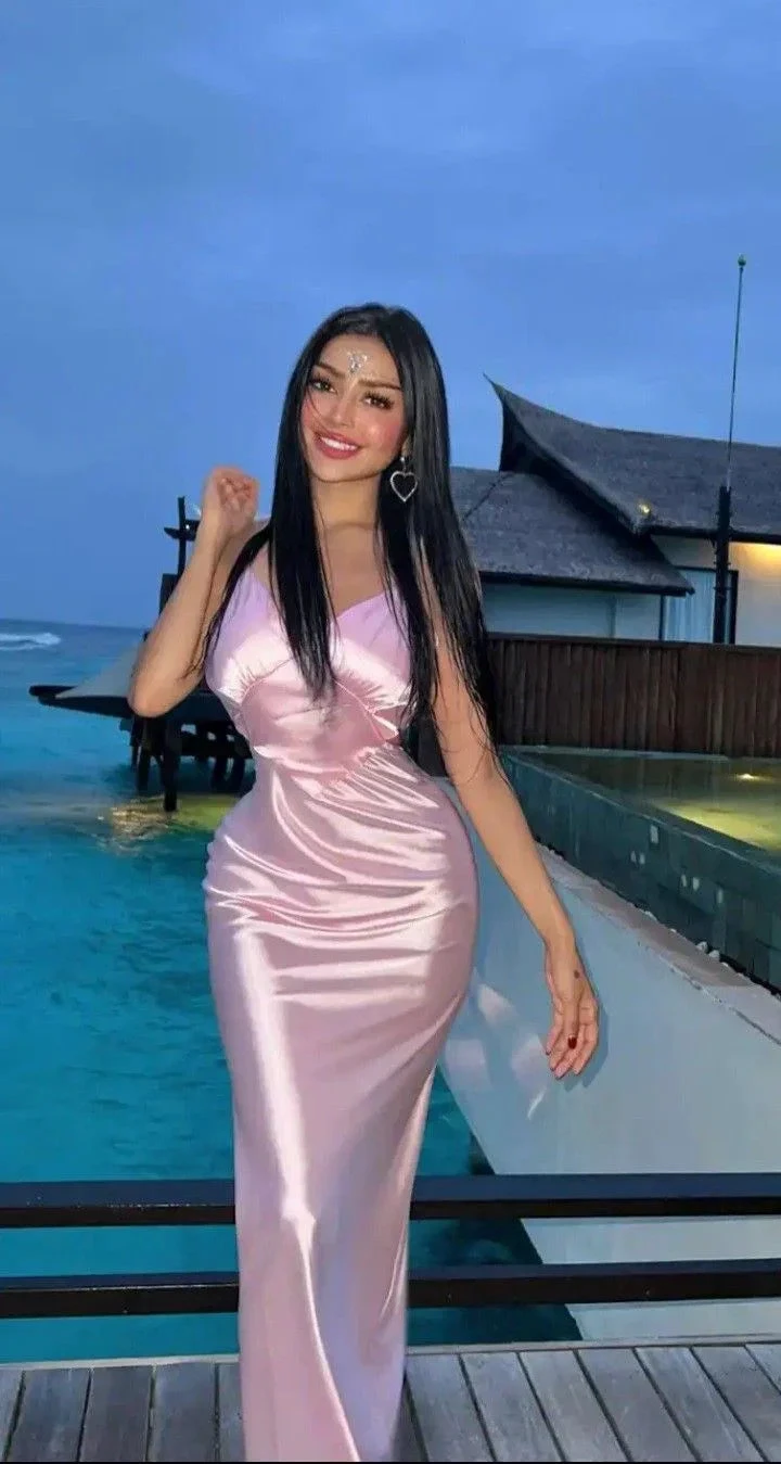 Elegant Pink Spaghetti Straps V Neck Evening Dress,Pink Evening Gown Y5663 by simplepromdress