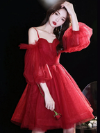 Burgundy sweetheart neck tulle short prom dress burgundy homecoming dress Y2889 by simplepromdress