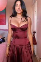 Vintage A Line Straps Burgundy Satin Long Prom Dress Evening Dress Y7994 by simplepromdress