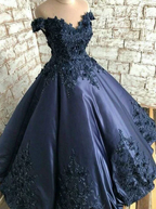 Off The Shoulder Navy Blue Formal Ball Gown Y1445 by simplepromdress