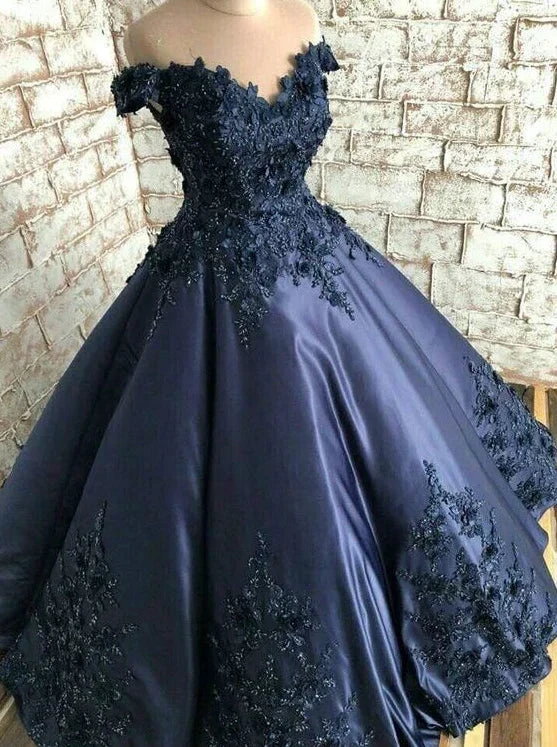 Off The Shoulder Navy Blue Formal Ball Gown Y1445 by simplepromdress