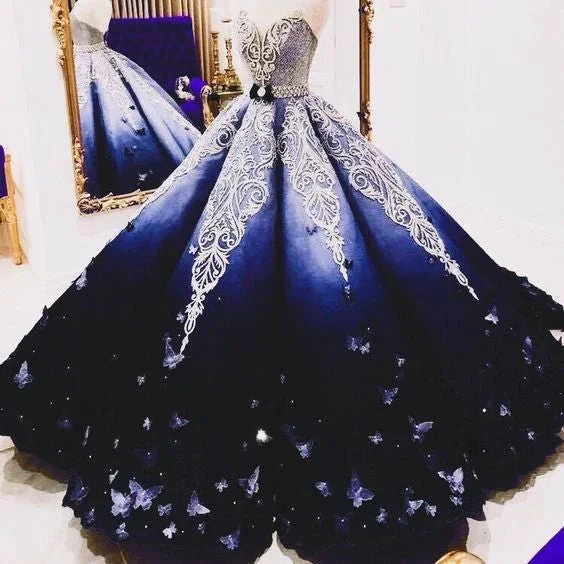 Strapless Butterfly Quinceanera Dress Ombre Purple Ball Gown, Long Prom Dress S11280 by simplepromdress