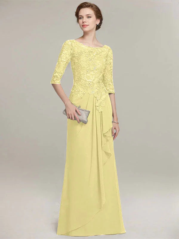 Vestido de gasa con encaje, corte A, escote ilusión, largo hasta el suelo, para madre de la novia con volantes en cascada 