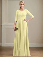 A-line Scoop Illusion Floor-Length Lace Chiffon Mother of the Bride Dress With Sequins by Dreamylily