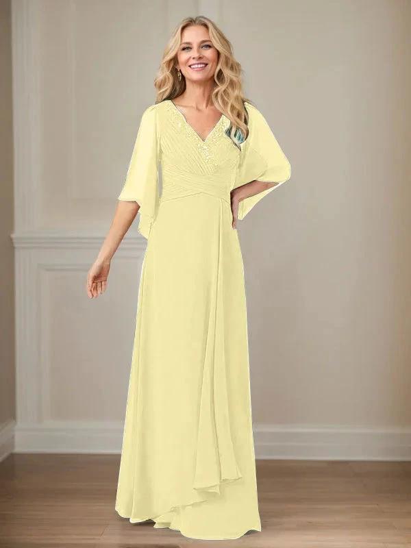 A-Line V-Neck Long Sequins Chiffon Mother Dress by Dreamylily