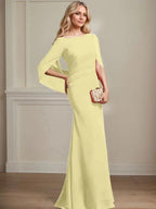 Trumpet/Mermaid Boat Neck Floor-Length Chiffon Mother of the Bride Dress With Pleated by Dreamylily