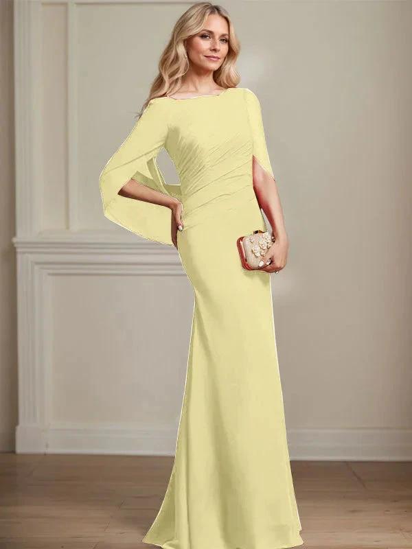 Trumpet/Mermaid Boat Neck Floor-Length Chiffon Mother of the Bride Dress With Pleated by Dreamylily