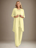 Chiffon Scoop Long Sleeves Mother Of The Bride Pantsuits With Jacket by Dreamylily