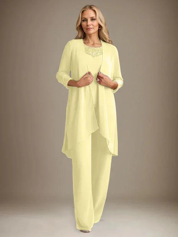 Chiffon Scoop Long Sleeves Mother Of The Bride Pantsuits With Jacket by Dreamylily